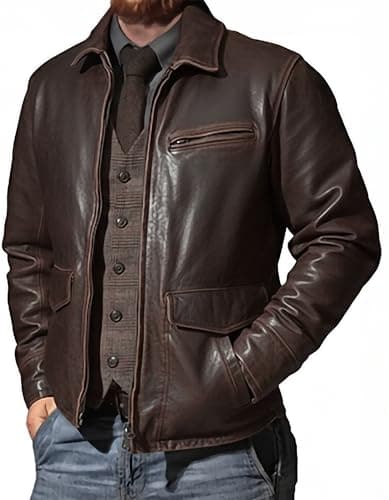 Image of SHOP OF JACKETS LIMITED Real Leather Jacket Mens | Genuine Lambskin Biker Brown Jacket | Made With Vintage Styled Distress Leather