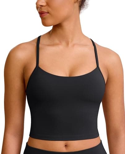 Image of BAYDI Clouduxi Y Back Crop Tank Tops for Women - Thin Strap Padded Workout Yoga Longline Sports Bras Women Black