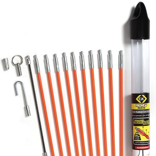 Image of C.K MightyRods 3.3m Cable Rods Compact Toolbox 14pc Kit, 5mm Ø Electric Wire Puller for Tool Box, Cable Installation Access Fishing Tool, Pulling Rod, Electrical Fish Tape, Electricians Tools CK T5411