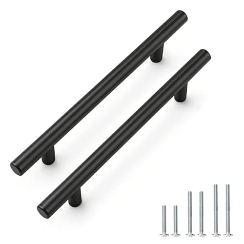 Image of PinLin 20 Pack Kitchen Door Handles 128mm Hole Centre Flat Black Cabinet Handles Stainless Steel Cupboard T Bar Handle (Screws Included)