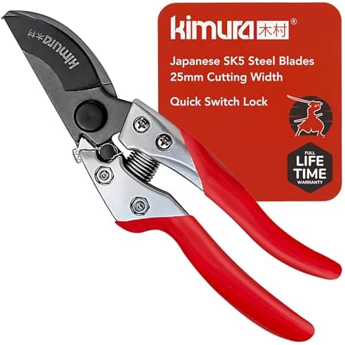 Image of Kimura® 8" Pro Bypass Garden Secateurs, Heavy Duty Premium Japanese SK5 Steel Blades, Non-Slip PVC Coated Handles, Lightweight & Ergonomic, Japanese Bypass Pruning Shears