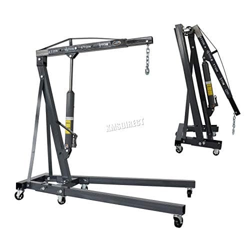 Image of 2 Tonne Hydraulic Folding Engine Crane Hoist 2000KG Floor Stand Lift Jack for Garage Car Workshop Lifting Tools Foldable Frame Caster Wheels, Grey