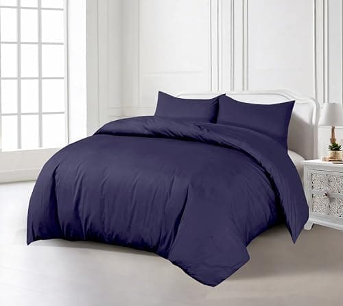 Image of 200TC Duvet Cover Bedding Set Single, Double, King, Super King Size 100% Egyption Cotton Hotel Quality Duvet Set with Easy Closure (Navy, Single)
