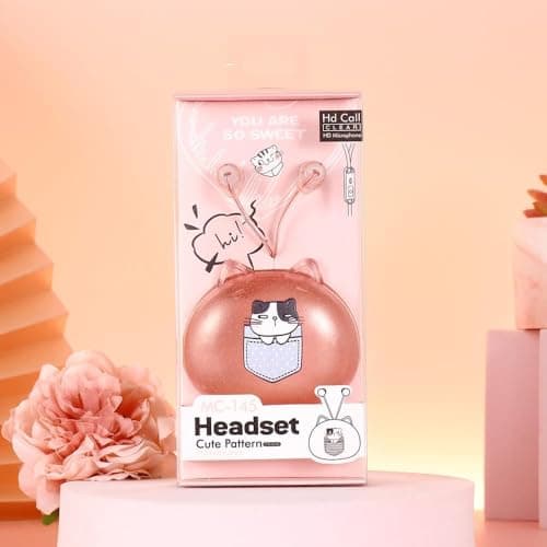 Image of QearFun Cat Earbuds for Kids in-Ear Headphones,Kid Size Flat Cable Wired Earbud,Earphone with Microphone and Lovely Earphones Storage Case,Ideal Gifts for School Girls and Boys (Pink)