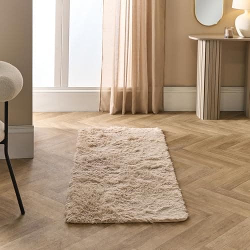 Image of Sienna Rugs for Bedroom, Super Soft Fluffy Runner Rug Modern Anti Slip Shaggy Hallway Runner Rug Non-Shedding Thick Pile Area Rugs for Living Room, Stone - 60 x 150cm