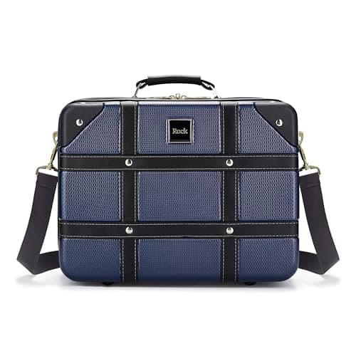 Image of Rock Vintage Vanity Hard Shell Vanity Case in Navy – Hand Luggage Approved, Removable Shoulder & Suitcase Handle Strap, Lockable Zips – 29.5×37×19cm 1.3KG