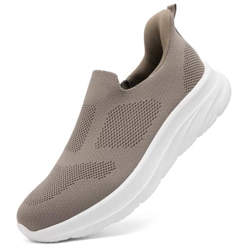 Image of Dhinash Fashion Trainers Mens Slip on Trainers Casual Lightweight Breathable Nordic Walking Shoes Road Running Shoes Outdoor Sports Gym Athletic Fitness Sneakers Brown 8UK
