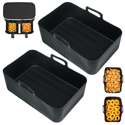 Image of BYKITCHEN Silicone Air Fryer Liners for Ninja Dual 9.5L/Tower 9L/Instant Vortex/Salter, Large Air Fryer Accessories for Ninja AF451UK/AF400UK/EMtronics/Devology & Other 2 Drawer Air Fryer