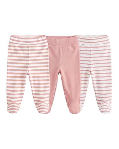 Image of JiAmy 3PCS Newborn Baby Boys Girls Trousers with Feet Cotton High Waist Footed Pants Pink Pants 9-12 Months