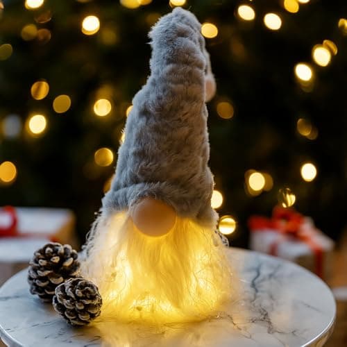 Image of Marco Paul Light Up Christmas Gonk Decoration Soft Plush Pre- Lit Nordic Santa Ornament Battery Operated with Warm White LEDs Festive Xmas Décor for Home Window or Tabletop Display