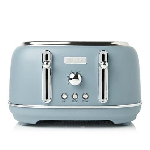 Image of Haden Highclere Blue Toaster 4 Slice - Adjustable Browning Control - Removable Crumb Trays - Easy To Clean 4 Slice Toaster - Cord Storage - Stainless Steel Coated Housing Toaster