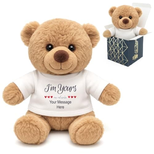 Image of Personalised Cream Teddy Bear with I'm Yours, no refunds Design, Gift Boxed, Personalise with Any Message for Valentines, Anniversaries
