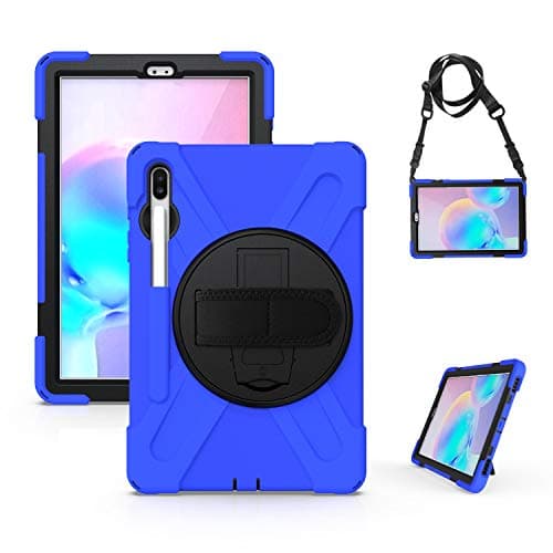 Image of Gerutek Case for Samsung Galaxy Tab S6 10.5 inch 2019, SM-T860/SM-T865 Heavy Duty Shockproof Rugged Tough Case with 360 Rotating Stand, Hand/Shoulder Strap Protective Cover for Samsung Tab S6, Blue
