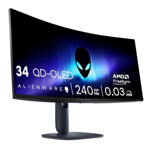 Image of Alienware 34 Gaming Monitor - AW3425DW, WQHD (3440x1440), 21:9 1800R Curved, 240Hz, QD OLED, 0.03ms, NVIDIA G-SYNC Compatible, AMD FreeSync Premium Pro, HDR True Black 400, USB-C, 3 Year Warranty