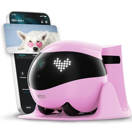 Image of Enabot EBO Air 2 FamilyBot,Pet Camera Robot,2K Home Robot,Movable Indoor Camera,Custom Facial Expression,Auto-Recharge,Battery-Operated,2-Way Talk,Night Vision,32GB Memory Card Inside (Pink)