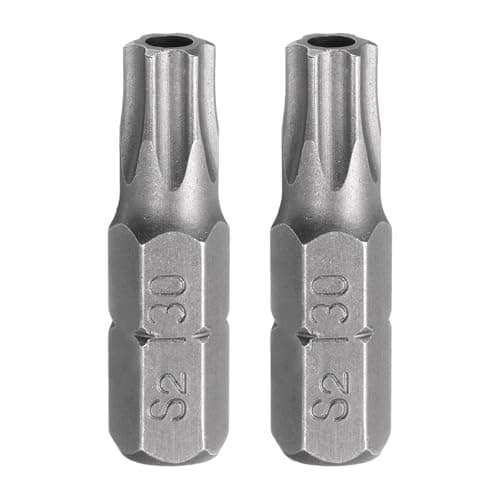 Image of sourcing map 2pcs T30 Torx Screwdriver Bit 1/4" Hex Shank 25mm/1" Length S2 Steel Star 6 Point Head Hex Security Screw Driver Bits with Hole for Impact Electric Screw Driver Power Tools, Grey