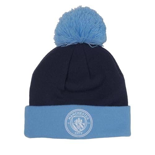 Image of Puma 025613 Soccer Football European Club Team MCFC ESS Pom Beanie 24 Fall/Winter Colors Navy/Team Light Blue (03), 24 Fall/Winter Colors Puma Navy/Team Light Blue (03), One Size