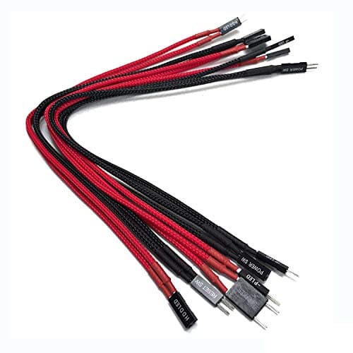 Image of Shakmods 30cm Front Panel Black & Red Sleeved Power Reset HDD LED Extension Cable