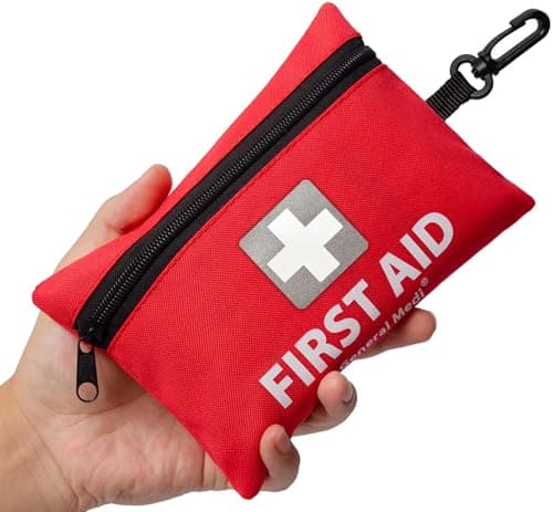 Image of General Medi 150 Pieces Small First Aid Kit - Includes Emergency Foil Blanket, Scissors for Travel, Home, Office, Vehicle, Camping, Workplace & Outdoor (Red)