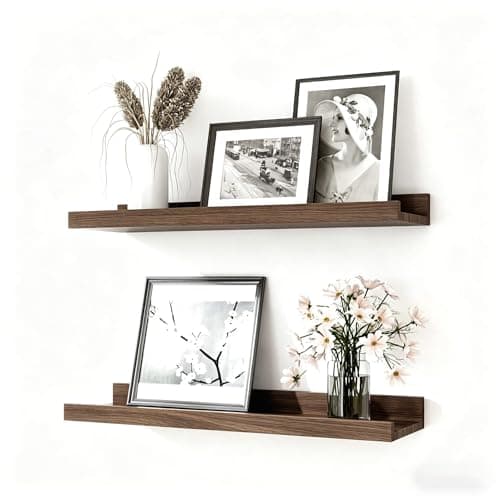 Image of Solrot Floating Shelves for Wall Decor, Wall Mounted Wood Storage Shelf for Bedroom, Living Room, Bathroom, Kitchen, Nursery, Rustic Display Picture Ledge Shelf with Lip Set of 2-16 Inches, Walnut