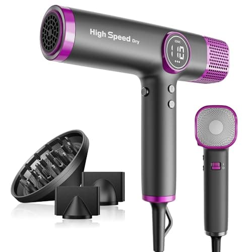 Image of Faszin Hair Dryer, Lightweight Hairdryer with 110,000 RPM High Speed Motor for Fast Drying, 200 Million Ionic Hairdryers for Women & Men, Low Noise Hair Dryers, with 3 Magnetic Nozzle (Gray)