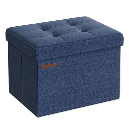 Image of SONGMICS Storage Ottoman, Foldable Small Ottoman Foot Rest, 31 x 41 cm Foot Stool, Ottoman with Storage, Load up to 130 kg, for Living Room, Bedroom, Dorm, Light Denim Blue LSF102Q52
