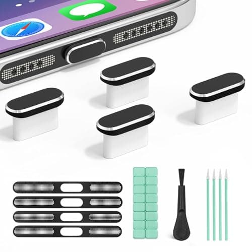 Image of joremx 4 Pcs USB Type C Anti Dust Plugs(Charging Port Protector) & Speaker Dust Cover & Cleaning Putty,Suitable for iPhone 17/16/15/Air series,Laptops and other electronic device charging port-Black