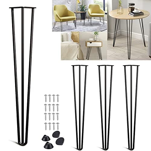 Image of DICN Hairpin Legs 71cm Black 28 Inch Steel Industrial Mid Century Modern Style, 10mm Thickness 3 Pin, Pre-Drill Holes, Dining Desk Tables Furniture Legs DIY Project, 4PCS