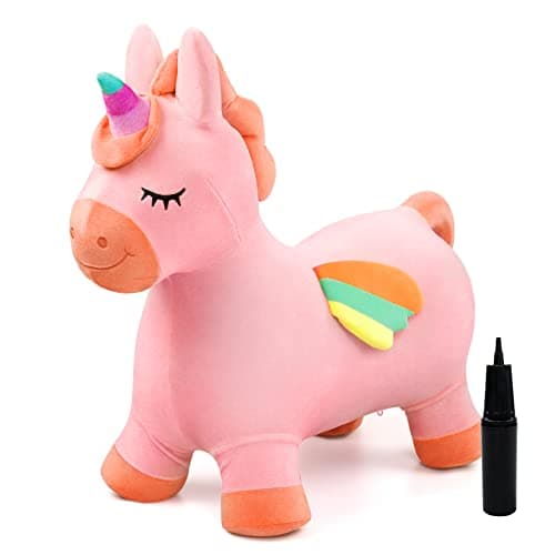 Image of INPODAK Animal Hopper, Unicorn Horse Space Hopper, Plush Bouncy Animal Hopper for Kids, Jumping Horse for Kids, Toddler Ride On Toy, Hopping Games for Boys Girls