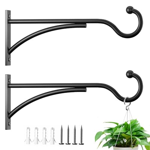 Image of saffruff 2 Pack 28cm Hanging Basket Brackets Outdoor,Wall Hooks for Hanging Baskets & Bird Feeders, Heavy Duty Metal Garden Brackets for Fence, Lantern, Wind Chimes, Indoor Plant Hanger, Black