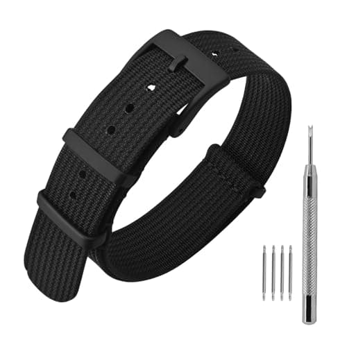 Image of ANNEFIT Nylon Watch Strap 20mm, One-Piece Waterproof Military Watch Band with Heavy Black Buckle (Black)