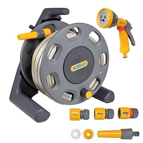 Image of Hozelock 2412 Compact Reel 25m Garden Hose Reel Fittings FREE Jet Spray Gun 2676