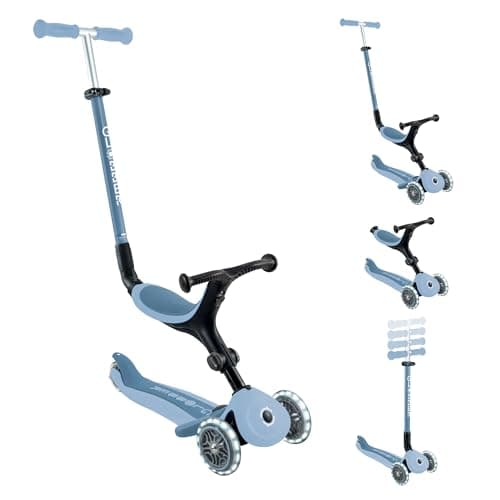 Image of Globber Go Up Active Lights 3 Wheel Kids Scooter and Toddler RIde On - 15 Months to 9 years Plus - 2 year warranty (Blueberry)
