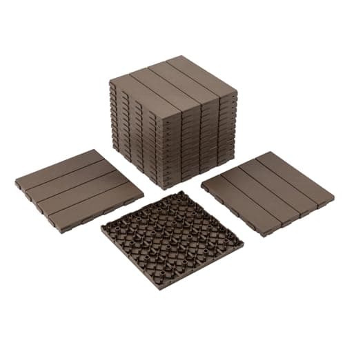 Image of Panana 10 Pcs Composite Decking Tiles, Plastic Decking Boards, Interlocking Flooring Tiles for Indoor Outdoor Garden Patio Balcony, Squares 30 x 30cm (Coffee Brown)