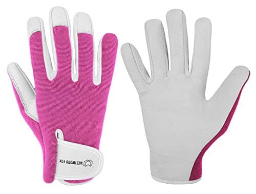 Image of WESTWOOD FOX Ladies/Mens Leather Gardening Gloves Thorn Proof Rigger Garden work gloves, Safety Working Gloves, Premium Quality (Pink, M)