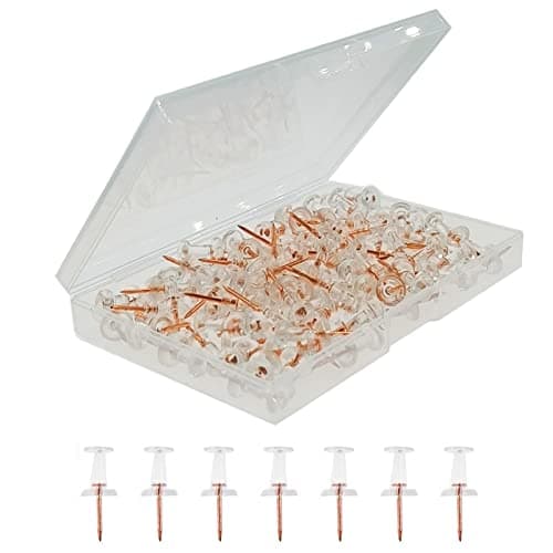 Image of ZHIYE Push Pins 100 pcs Thumb Tacks Clear Gold Push Pins Map, with Organizing Container for Home Office Craft Projects, Natural Color