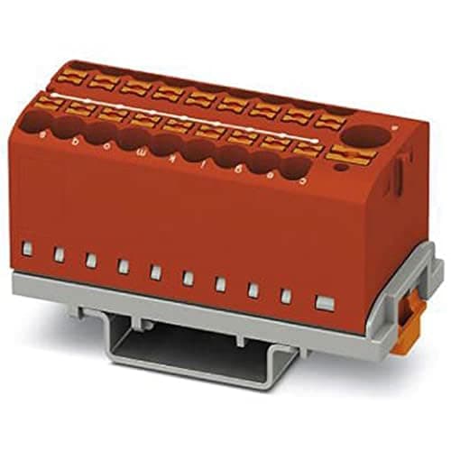 Image of Phoenix Contact PTFIX 6/18X2.5-NS35 RD Distribution Block with Vertical Orientation and Integrated Input, 690 V, 24 A, Number of Connectors: 19, Cross Section 0.14 mm²-4 mm², Red