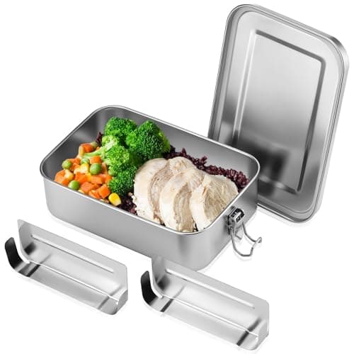Image of Kssvzz Stainless Steel Lunch Box with Compartments, 850ML Metal Bento Box for Adults, Kids, Leakproof Sandwich Box Food Containers for School, Home, Office