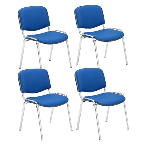 Image of Office Hippo Heavy Duty Meeting Chair, 4 Pack - PU Blue/Chrome, Stackable Reception & Conference Chair, Up to 115kg Weight, 5 Year Frame & 2 Year Upholstery Warranty