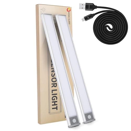 Image of Ultra-Bright 70LED Motion Wardrobe Lights Large 2000mAh Rechargeable Battery Powered Long Lasting Closet Lighting. Cordless Sensor Lamp for Kitchen Under Cabinet, Counter. 6000k Cool White