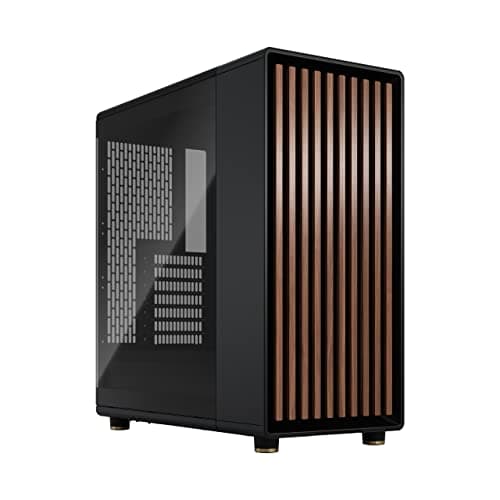 Image of Fractal Design North Charcoal Black Tempered Glass Dark - Genuine Walnut Wood Front - Glass Side Panel - Two 140mm Aspect PWM Fans Included - Type C USB - ATX Airflow Mid Tower PC Gaming Case