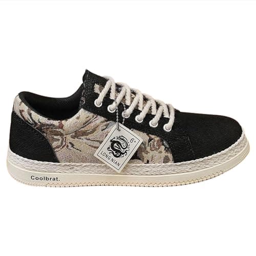 Image of Skate Shoes Canvas Shoes Men Green Thick Sole Vintage Casual Shoes for Men Soft Sole Comfortable Sports Shoes Lace Up Walking Shoes Outdoor Hiking Shoes, black, 9.5 UK