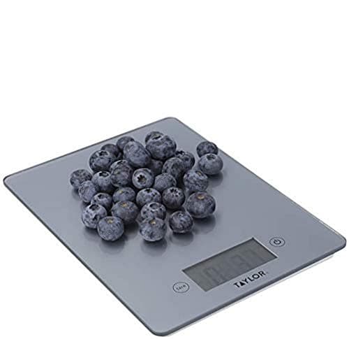 Image of Taylor Pro Digital Kitchen Food Scales with Ultra Thin Design, Compact Professional Standard Tare Feature with Precision Accuracy, Pewter Glass, Weighs 5 kg Capacity, Grey