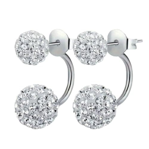 Image of Unified Jewellery Exquisite Double Ball Design Stud Earrings 925 Sterling Silver Hypoallergenic Jewelry Rhinestones Inlaid For Women Banquet Party Ear Decor 136