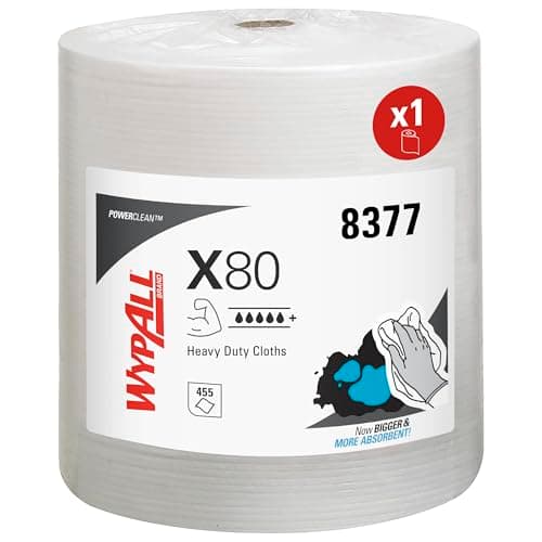 Image of WypAll X80 Power Clean Cloths, White Reusable Industrial Cleaning Cloths, for High-Duty Cleaning, 1 Large Wiper Roll x 455 Sheet, Model nr. 8377