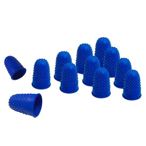 Image of Janrax Pack of 12 Blue No.1 Rubber Thimblettes – Medium Finger Cones for Protection, Grip, Sewing, Crafting & Counting Paper/Banknotes
