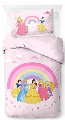 Image of Jay Franco Kids Disney Princess Duvet Cover Set – 100% Cotton Super Soft Bedding with Pillowcase, COVER ONLY Comforter Not Included, Pink, 2 Piece Single