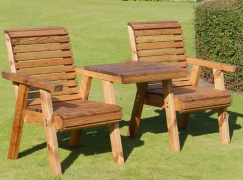 Image of TouCan Hammocks 2 Seater Love Seat Handmade Wooden Chairs Garden Chair Set Rustic Companion Seats Chunky with Tray Table