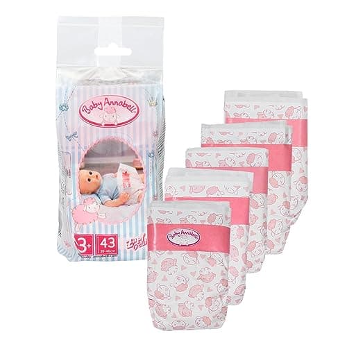 Image of Baby Annabell Nappies for 43 cm Dolls - Easy for Small Hands, Creative Play Promotes Empathy and Social Skills, for Toddlers 3 Years and Up - 5 Pack