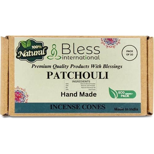 Image of Bless International Patchouli 100%-Natural-Incense-Cones Handmade-Hand-Dipped Organic-Chemicals-Free for-Purification-Relaxation-Positivity-Yoga-Meditation The-Best-scents (10 Count)